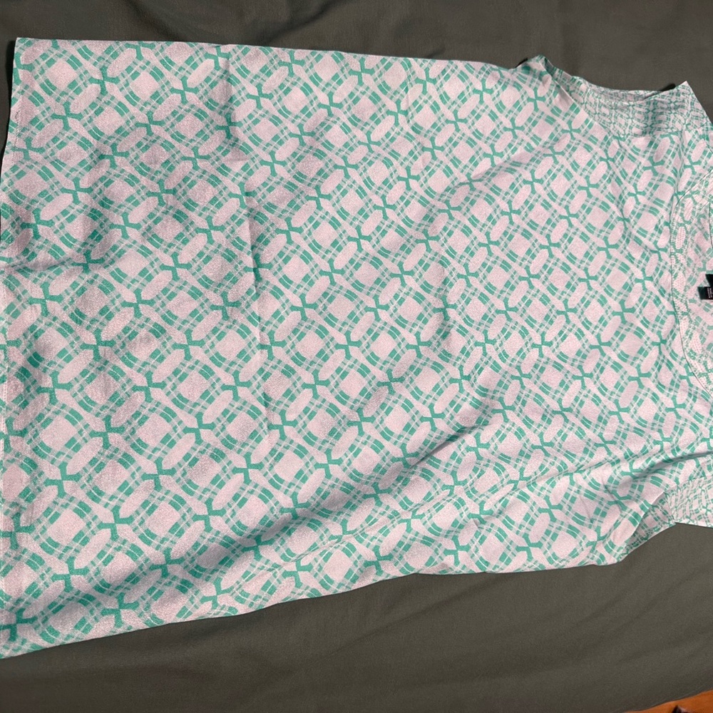 Short Sleeve Blouse - white with green patterning